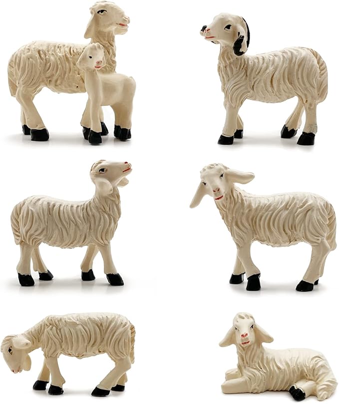 Miniature Garden Figurines Set of 6 Sheep Statues - Outdoor Decor Art for Fall Winter - Patio, Lawn, Yard Decoration - Housewarming Gift (Sheep)-Ruum Studio Home