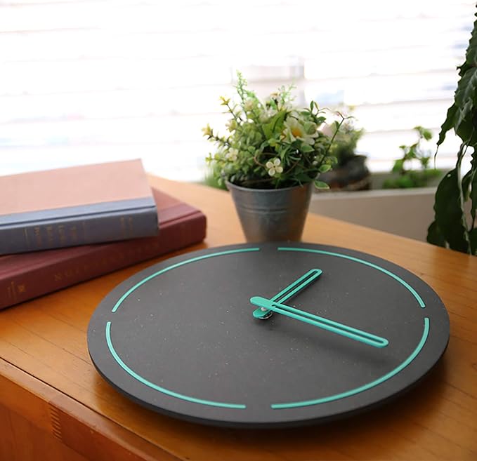 Stephanie Imports Modern Minimalist Dark Concrete Gray Silent Wall Clock (Teal)-Ruum Studio Home
