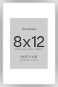 Homeforia Silver 8x12 Picture Frame, High End Metal 8 x 12 Poster Frames with Mat 6 by 8 for Photo, 12x8 Frame Matted to 6x8 inch Art, 8by12 Wall or Tabletop Frames, Tempered Glass, Wall Kit, Set of 1-Ruum Studio Home