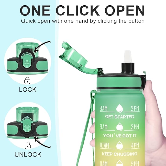 Enerbone Water Bottle, Leakproof BPA & Toxic Free, Motivational Water Bottle with Times to Drink and Straw, Fitness Sports Water Bottle with Strap for Office, Gym, Outdoor Sports-Ruum Studio Home