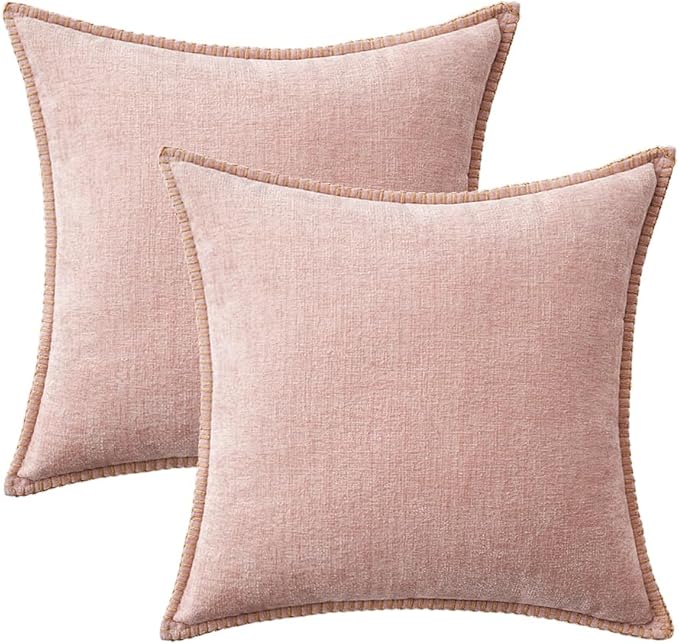 MIULEE Pack of 2 Couch Throw Pillow Covers 16x16 Inch Pink Farmhouse Valentine Decorative Pillow Covers with Stitched Edge Soft Chenille Solid Dyed Spring Pillow Covers for Sofa Bed Living Room-Ruum Studio Home