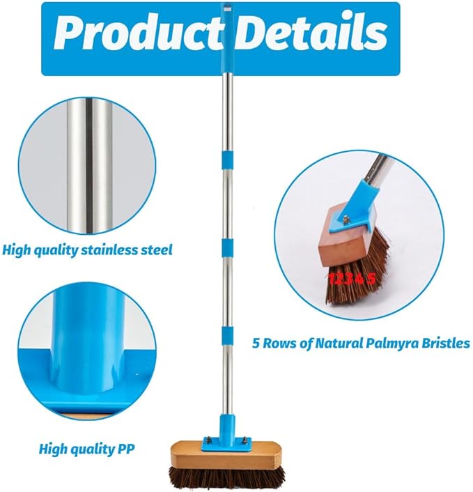 Heavy Duty Deck Brush with Long Handle - 60" Floor Scrub Brush with Stiff Natural Palmyra Bristles, Outdoor Scrubber Brushes for Cleaning Rough Surface, Concrete Floor, Patio, Garden, Sidewalk-Ruum Studio Home