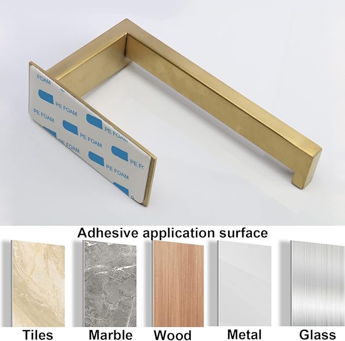 Toilet Paper Holder, Self Adhesive Tissue Holder Stainless Steel Rustproof Paper Roll Holder, No Drilling Easy to Install, Toilet Paper Rack Suitable for Office, Bathroom (Brushed Gold)-Ruum Studio Home