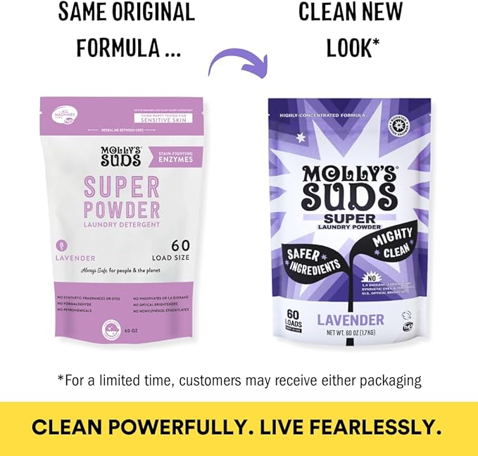 Molly's Suds Super Powder Detergent | Extra Strength Laundry Soap, Stain Fighting | Sensitive Skin | Simple, Effective Ingredients | 60 Loads - Lavender-Ruum Studio Home