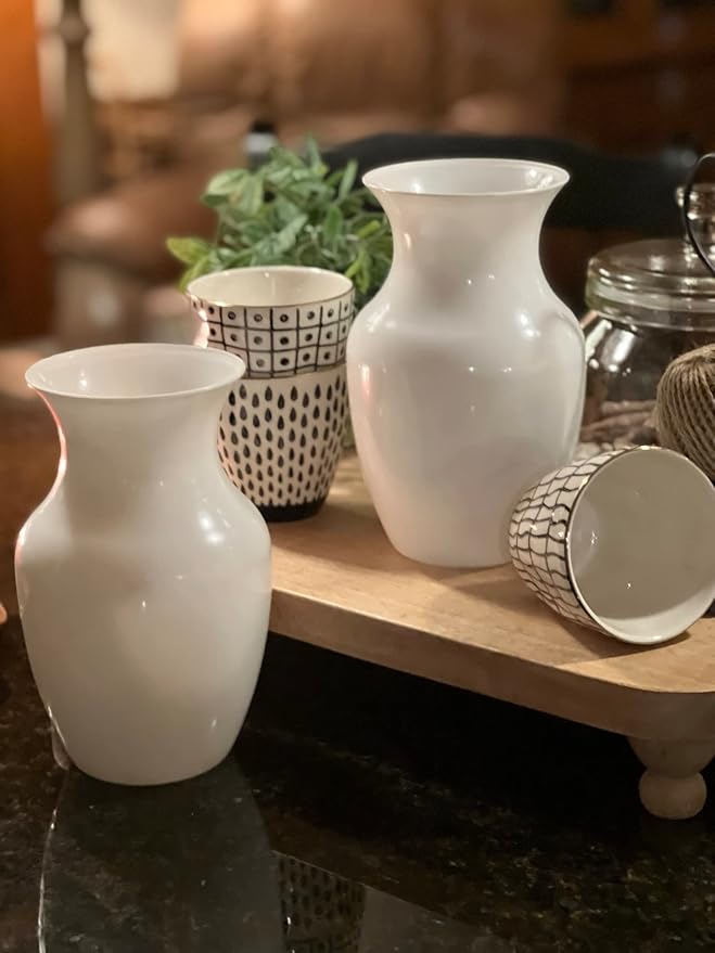 Floral Supply Online - 8" White Rose Vase and Flower Guide Booklet - Decorative Glass Flower Vase for Floral Arrangements, Weddings, Home Decor or Office.-Ruum Studio Home