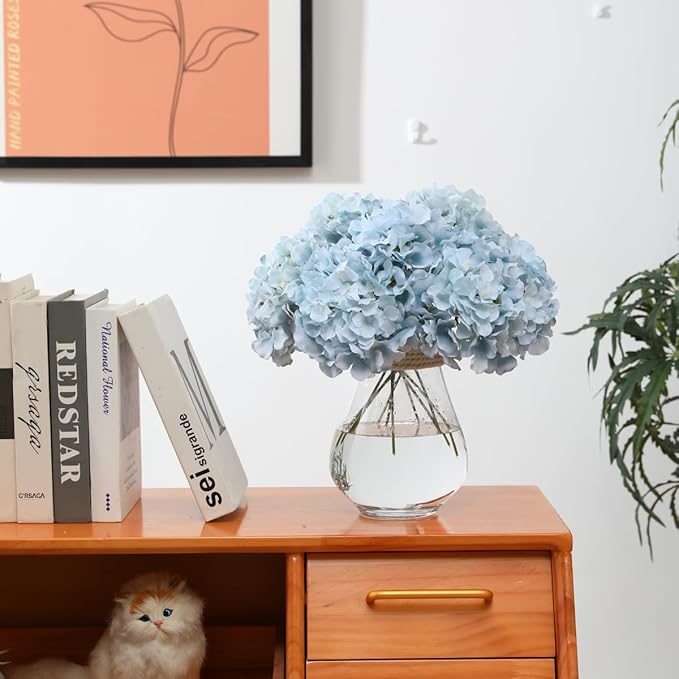 Tifuly Hydrangea Artificial Flowers -12 pcs Realistic Fake Hydrangea Silk Flowers with Stems Faux Hydrangea Flowers Heads for Office Home Party Wedding Centerpiece DIY Floral Decor (Light Blue)-Ruum Studio Home