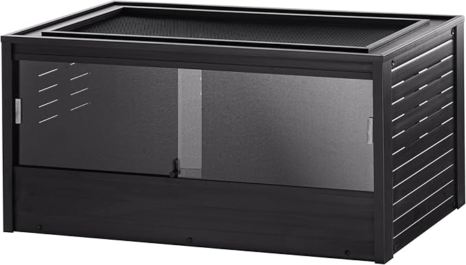 New Age Pet ECOFLEX 48 in Mojave Reptile Lounge in Espresso Black, Durable Wood Plastic Composite Habitat with Vented Side Panels, Removable Sliding Glass Doors, and Mesh Screen Top for Lamp Setup,-Ruum Studio Home