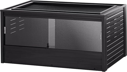 New Age Pet ECOFLEX 48 in Mojave Reptile Lounge in Espresso Black, Durable Wood Plastic Composite Habitat with Vented Side Panels, Removable Sliding Glass Doors, and Mesh Screen Top for Lamp Setup,-Ruum Studio Home