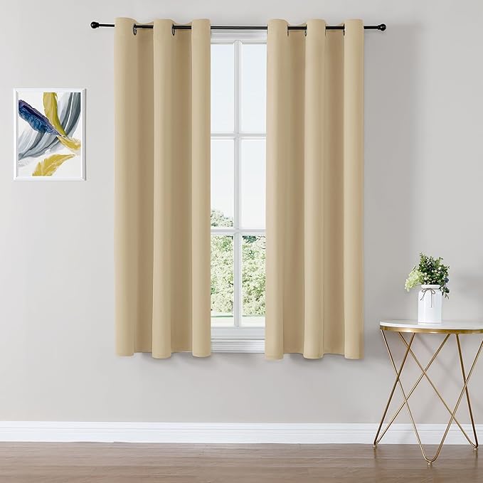 ChrisDowa Small Window Curtains 50 inches Long for Bedroom - Grommet Short Thermal Insulated Room Darkening Curtains for Kitchen (2 Panels, Biscotti Beige, 29 x 50 Inch)-Ruum Studio Home