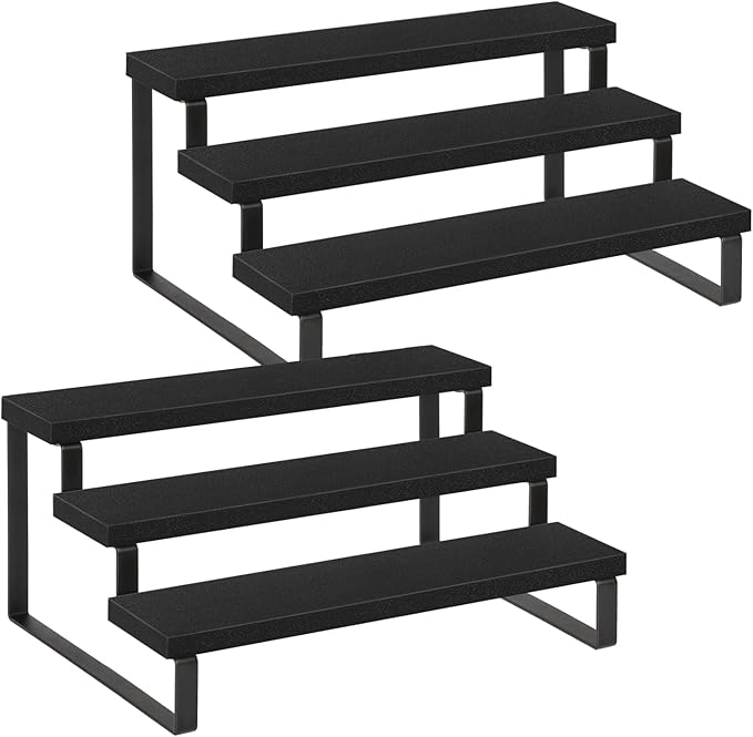 YINMIT Wooden Display Riser Stand, Tiered Perfume and Cologne Organizer Stand, 3 Tier Spice Rack Organizer, Rustic Display Shelf for Candles (3 Tier,2Pack,Black)-Ruum Studio Home