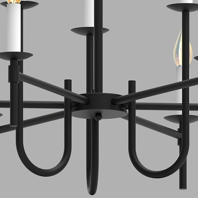 Farmhouse Black Chandelier, Modern Candle Hanging Lamp, Round LED Ceiling Pendant Lights for Kitchen Island Living Room Bedroom Dining Room (Black-B 9Lights)-Ruum Studio Home