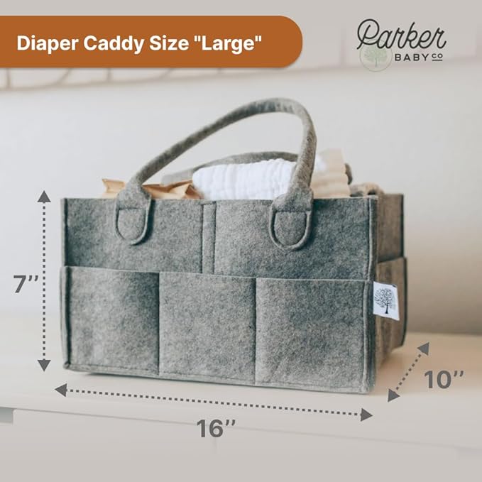 Parker Baby Co. Diaper Caddy - Nursery Storage Bin and Car Organizer for Diapers and Baby Wipes - Gray, Large-Ruum Studio Home