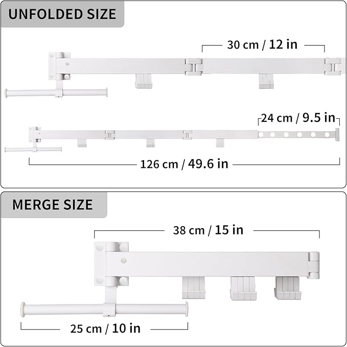 Wall Mounted Clothes Drying Rack,Drying Rack Clothing Wall Mount with Foldable Features(Tri-Fold),Space Saver,Wall Mounted Drying Rack for Laundry Balcony Bathroom (White)-Ruum Studio Home