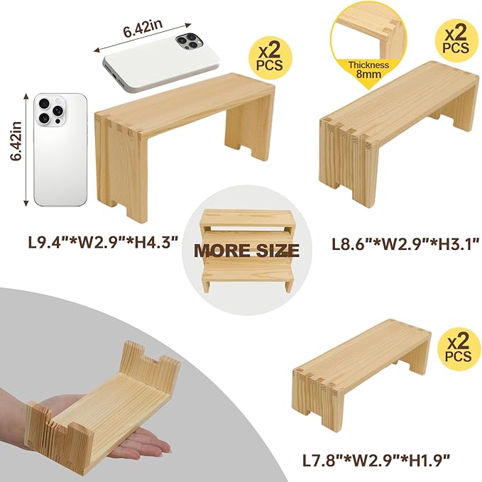 Display Wood Risers Wooden Stand 3 Tier Wood Racks Decorative Rectangular, 2 Set 6 Piece Cupcake Stands Cologne Perfume Organizer Dessert Showcase(Nature)-Ruum Studio Home