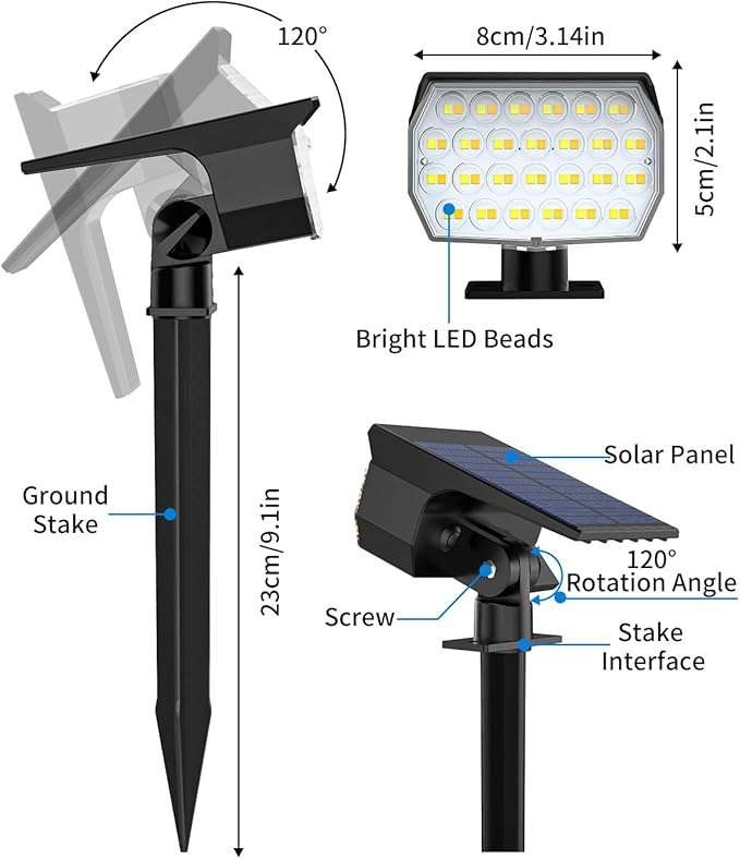 3 Colors Solar Lights Outdoor Waterproof IP65 Outdoor Spot Lights for Yard 52 LEDs 600LM Solar Powered Landscape Spotlights Solar Security Wall Lights for Garden Pathway Outside- 10 Pack-Ruum Studio Home