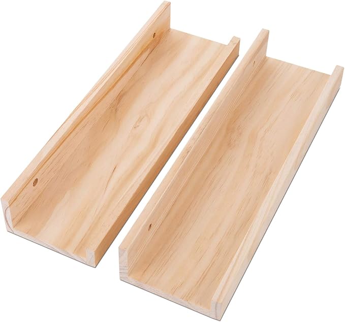 AZSKY Picture Ledge Shelf, Small Floating Shelves Set of 2, 16 Inches Nursery Book Shelves for Toys Storage, Kids Bookshelf Wall Mounted for Living Room Bedroom Decor Books Photo Frames,Natural-Ruum Studio Home