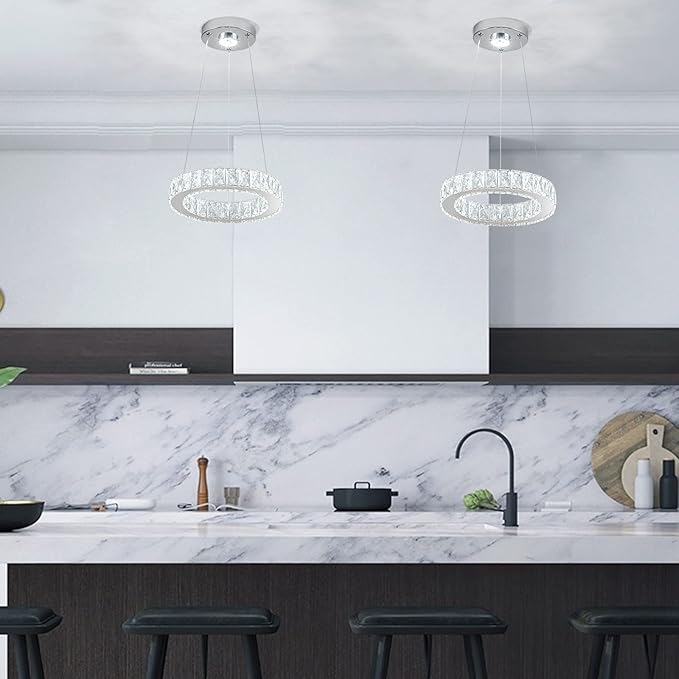 11.8" Crystal Chandelier LED Round Flush Mount Ceiling Light Fixture Modern Hanging Pendant Lighting Mini Ring Chandeliers for Dining Room Kitchen Island Hallway Bathroom (Cool White)-Ruum Studio Home