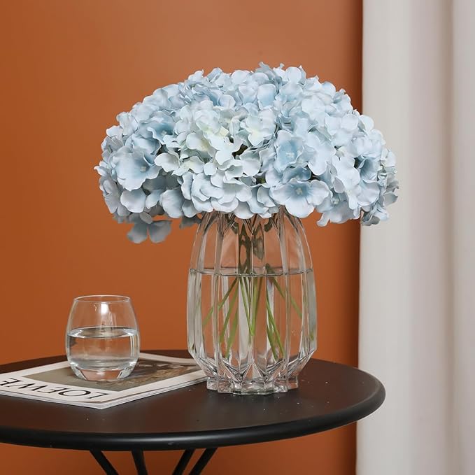 Tifuly Hydrangea Artificial Flowers -12 pcs Realistic Fake Hydrangea Silk Flowers with Stems Faux Hydrangea Flowers Heads for Office Home Party Wedding Centerpiece DIY Floral Decor (Light Blue)-Ruum Studio Home
