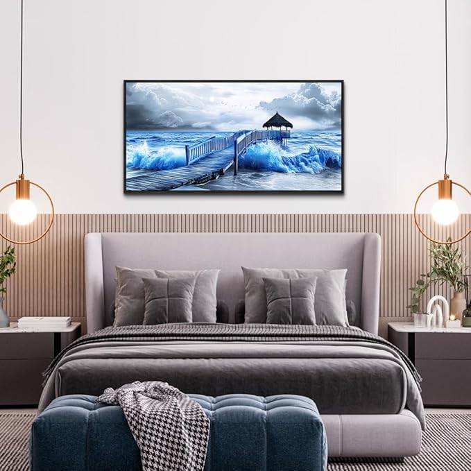 ZUITINGHUA Large Black Framed Wall Decor For Living Room Canvas Wall Art For Office Modern Wall Decorations For Bedroom Ocean Landscape Painting Black And White Pictures Artwork Home Decor 24x48 In-Ruum Studio Home
