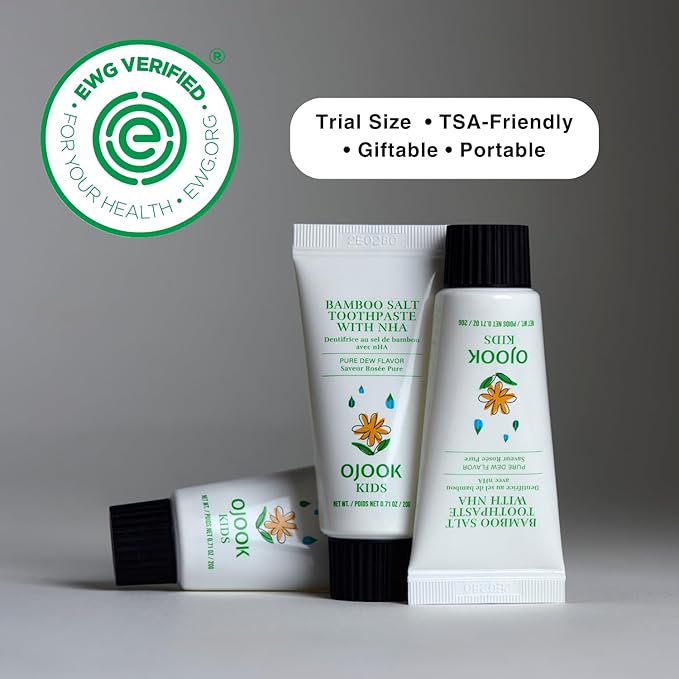 Kids Fluoride Free Bamboo Salt Toothpaste with nHA - Pure Dew | Nano Hydroxyapatite, Remineralizing, Strengthening Enamel for First Teeth, Safe to Swallow (0.7oz)-Ruum Studio Home
