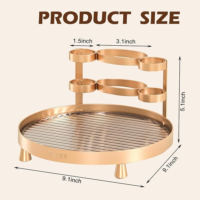 YUPER Bathroom Counter Organizer, Round Bathroom Organizers and Storage with Toothbrush Holder, Makeup Storage Vanity Tray Perfume Organizer, Bedroom Corner Counter Storage Sink Shelf Gold-Ruum Studio Home