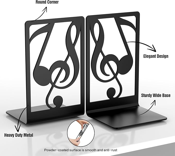 Metal Book Ends 1 Pair for Heavy Books & Shelves - Black Home Decorative Book Shelf Holder Gifts-Ruum Studio Home