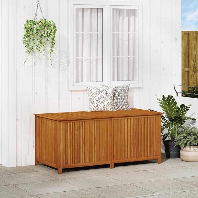 vidaXL Outdoor Storage Box, [Load Capacity Gallon] Deck Box with Gas-Lift Lid, Storage Chest with Water-Resistant Zippered Bag Inside, 68.9''x31.5''x29.5'', Solid Acacia Wood-Ruum Studio Home