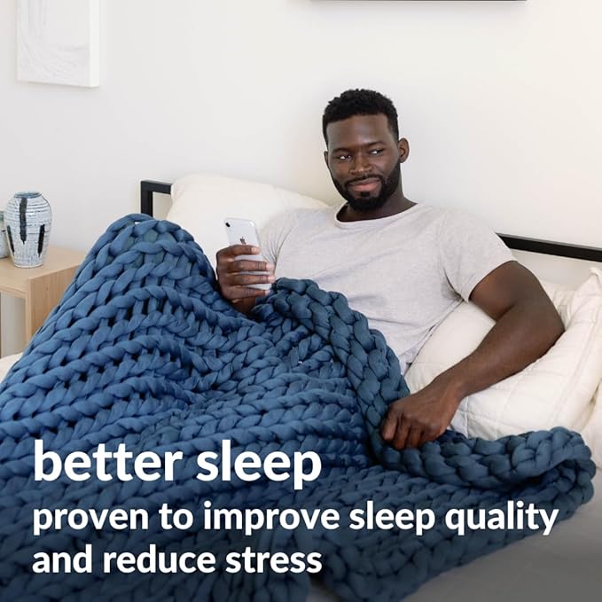 Nuzzie Chunky Knit Blanket - Breathable, Cooling, Hand Made Knit Throw Blanket for Sleep - Machine Washable, Stylish Decor Design (Dusty Blue, Throw | 12lbs | 44"x60")-Ruum Studio Home