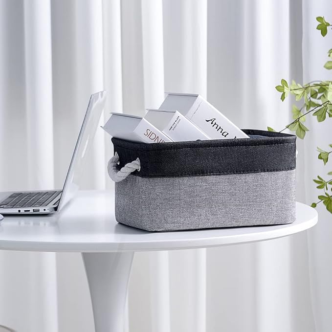 TheWarmHome Storage Basket for Organizing - 14x10x7 inch Medium 3 Pack Collapsible Storage Bin for Shelves with Rope, Fabric Storage Cubes for Organizer Cloth Gift Toy Closet (Black & Grey)-Ruum Studio Home