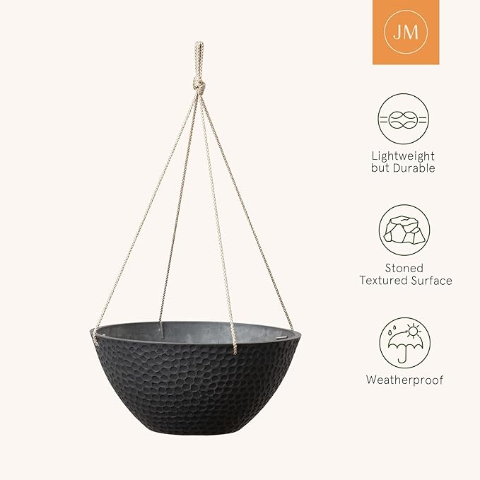 LA JOLIE MUSE Hanging Planters for Outdoor Plants, Large Hanging Planter with Drain Holes, Outdoor Hanging Flower Pots, Matte Black, Honeycomb (13.2 Inch, Set of 2)-Ruum Studio Home