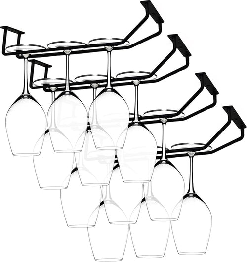 10.8 Inch Black Wine Glass Rack, Under Cabinet Wine Glass Holder Stainless Steel Stemware Rack - Hanging Stemware Holder for Cabinet Kitchen Bar, Set of 4-Ruum Studio Home