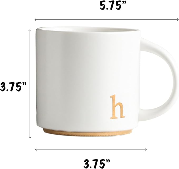 COLLECTIVE HOME - Monogram Ceramic Mugs, 15 oz Golden Initial Coffee Cups, Elegant Alphabet Tea Mugs, Elegant Personalized Mug with Gift Box, Luxurious Cups for Office and Home (h)-Ruum Studio Home