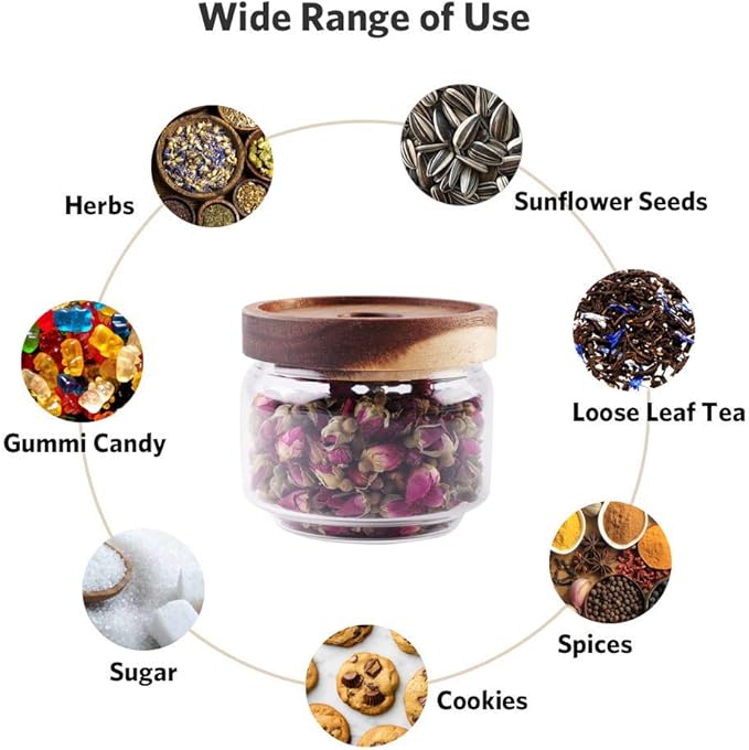 Glass Coffee Containers, 8.5 FL OZ/250 ml Kitchen Serving Food Storage Canister with Sealed Wooden Lid, BPA-Free Clear Glass Jar for Tea Leaves, Powder, Spice(3.06 inch)-Ruum Studio Home