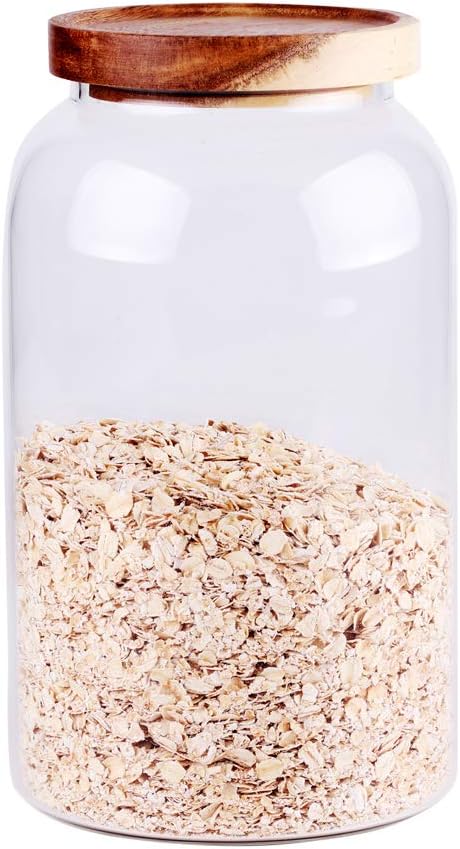 Large Glass Food Canisters, 93 FL OZ(2750ml) Kitchen Serving Stoarge Container with Airtight Wooden Lids, Cereal Dispenser Jars for Spaghetti Pasta, Powder, Spice, Tea, Coffee(8.8inch high)-Ruum Studio Home