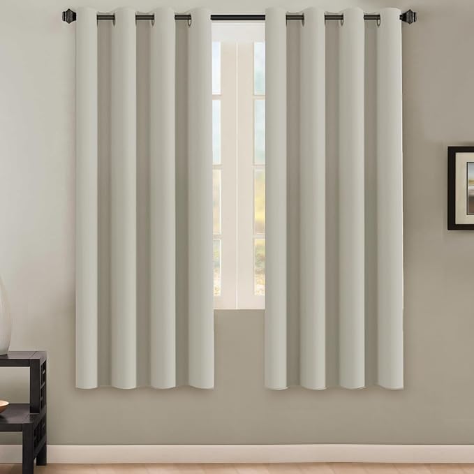 H.VERSAILTEX Solid Grommet Thermal Insulated Blackout Curtain Panels/Drapes,52Wx72L - Inch (Set of 2,Ivory/Cream Pattern)-Ruum Studio Home
