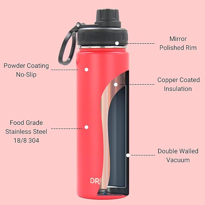 DRINCO Stainless Steel Water Bottle Spout Lid Vacuum Insulated Double Wall Water Bottle Wide Mouth (40oz 32oz 22oz 18oz 14oz) Leak Proof Keeps Cold or Hot (22 oz, 22oz Barn Red)-Ruum Studio Home