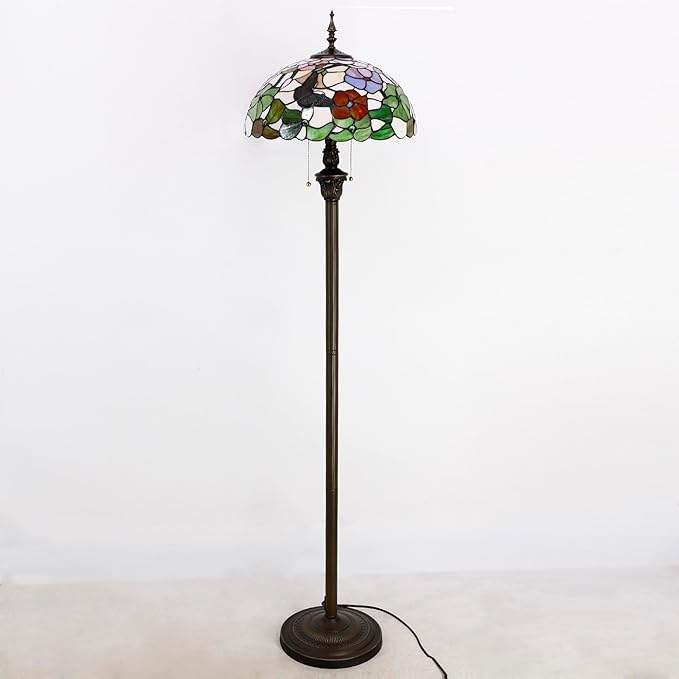 Tiffany Floor Lamp Stained Glass Lamp Standing Reading Light 16x16x70 Inch for Living Room (Butterfly Flowers)-Ruum Studio Home