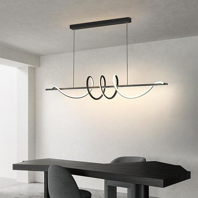 JAYMP Dining Room LED Chandelier 56W Dimmable Kitchen Island Light Modern Pendant Light Geometric Design Hanging Light Fixture Black 39 Inches-Ruum Studio Home