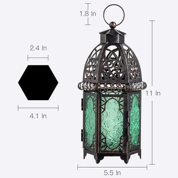 NEEDOMO Hanging Moroccan Lantern, 12.8'' Vintage Candle Holder, Metal Lanterns Decorative Indoor Outdoor, Table, Patio, Porch, Shelf, Gothic Home Decor (Green, Large Size)-Ruum Studio Home
