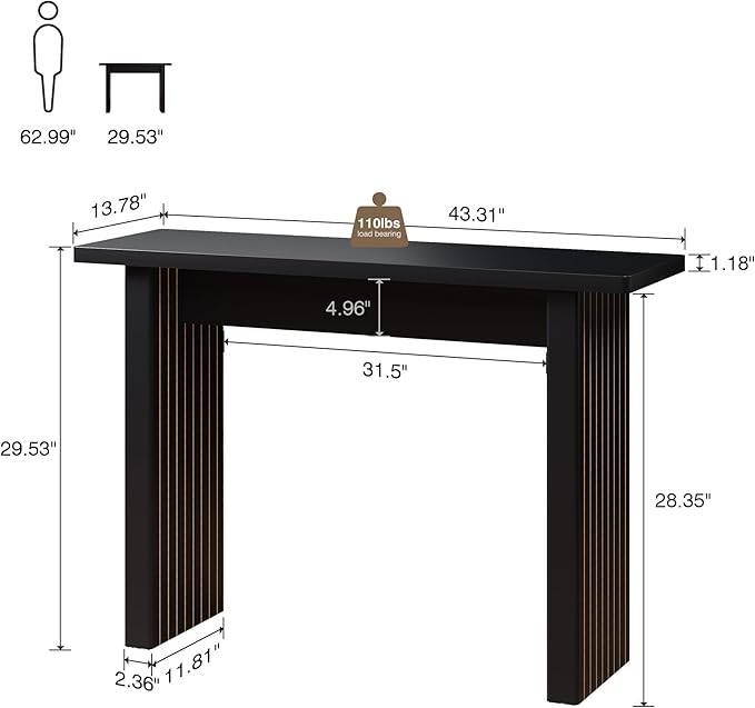 AVZEAR Mid Century Narrow Entryway Console Table, 43.3" Fluted Wood Couch Table Behind Sofa Long and Skinny for Living Room Hallway Entrance Foyer, Black-Ruum Studio Home
