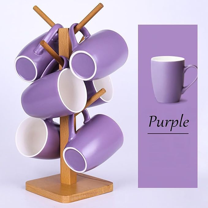 Coffee Mugs Set of 6, 12oz Ceramic Coffee Mugs with Handle, Matte Porcelain Purple Coffee Mug for Latte, Tea, Cocoa, Cappuccino, Cups for Women Men for Home Restaurant Mug (Purple)-Ruum Studio Home