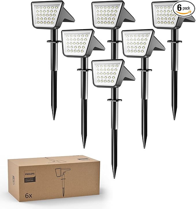 Philips 6 Packs Solar Spot Lights Outdoor Waterproof, 28 LED 7500K Solar Powered Landscape Pathway Lights, Dusk to Dawn Solar Spotlights for Garden, Yard, Lawn, Walkway, Driveway-Ruum Studio Home