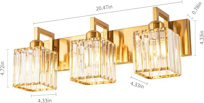 Modern Bathroom Vanity Light 3-Lights Gold Crystal Wall Lamp Bathroom Modern Crystal Vanity Lighting-Ruum Studio Home