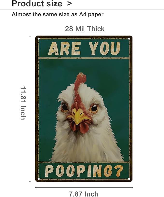 ALKB Chicken Metal Sign for Bathroom Decor - 8x12 Inch Are You Pooping Vintage Chicken Sign Gifts for Chicken Owners-Ruum Studio Home