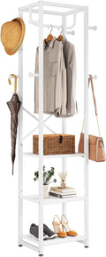 IBUYKE Coat Rack with Shelves, Freestanding Hall Tree with 3 Shelves and 8 Hooks, Industrial Clothes Stand for Entryway, Hallway, Bedroom, White UTMJ088W-Ruum Studio Home