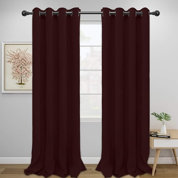 Easy-Going Blackout Curtains for Bedroom, Solid Thermal Insulated Grommet and Noise Reduction Window Drapes, Room Darkening Curtains for Living Room, 2 Panels (52x96 in,Wine)-Ruum Studio Home