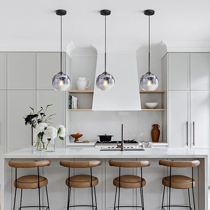 KCO Lighting Mercury Glass Pendant Light Fixtures Mid Century Modern Silver Kitchen Island Pendant Lights Ceiling Hanging Black Large Globe Pendant Light for Living Room Dining Room-Ruum Studio Home