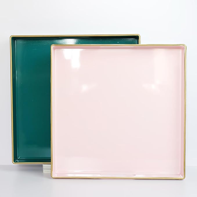 Spsyrine Pink Decorative Serving Tray with Handles, 13" X 13" Square Plastic Coffee Table Tray for Ottoman, Living Room, Bathroom, Home Decor.-Ruum Studio Home