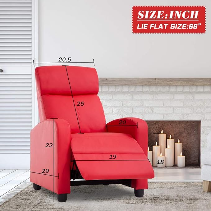 BestMassage | Recliner Chair | with 2 Point Massage Function | Pu Red | with Lumbar Support, Adjustable Push Back, Footrest & Padded Seat | Easy Assembly | for Living Room, Home Theatre-Ruum Studio Home