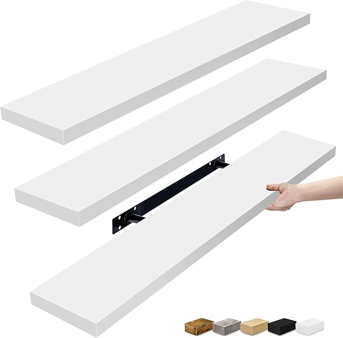 Sorbus Floating Shelves for Wall - 35 Inch Long Bathroom Shelves, Wall Decor for Bedroom, Kitchen, Living Room & Book Storage - Mounted Floating Shelf with Invisible Brackets (White, 3 Pack)-Ruum Studio Home